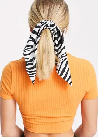 Атласный платок для волос с зебровым принтом-Многоцветный