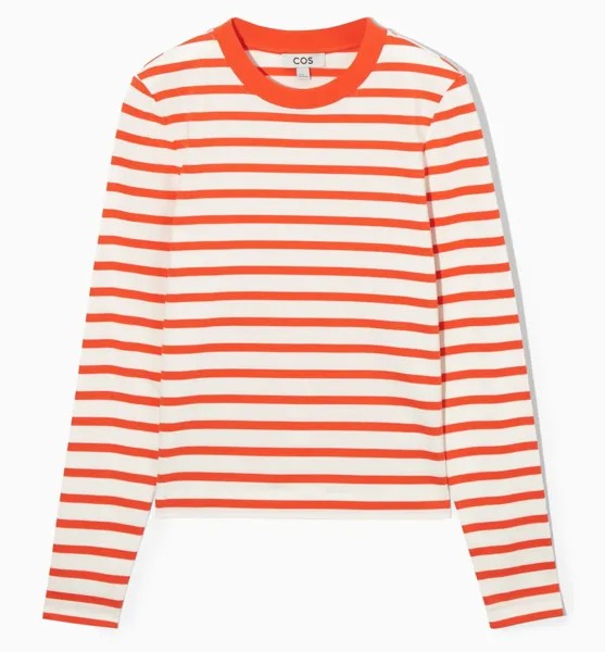 Лонгслив COS Regular-fit Heavyweight Striped, оранжевый/белый