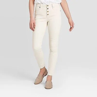 Женские джинсы скинни с высокой посадкой – универсальная нить кремового цвета 6