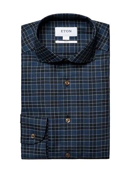 Шерстяная классическая рубашка в клетку современного кроя Eton, синий