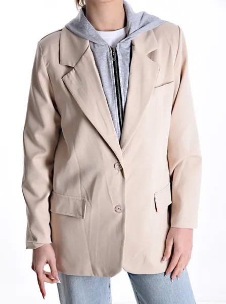 Пиджак на подкладке с капюшоном на пуговицах и молнии, бежевый