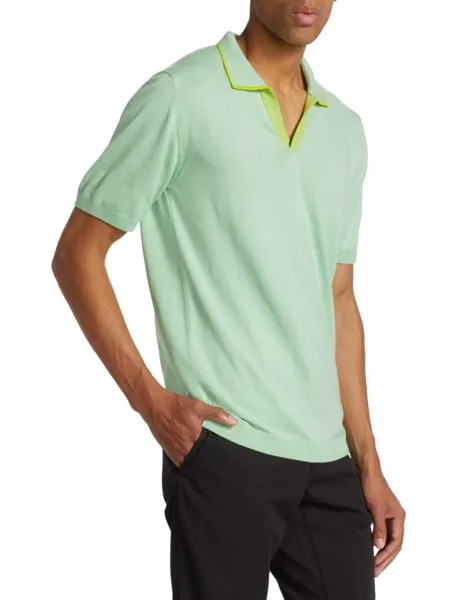 Твердая хлопковая рубашка-поло Saks Fifth Avenue, зеленый