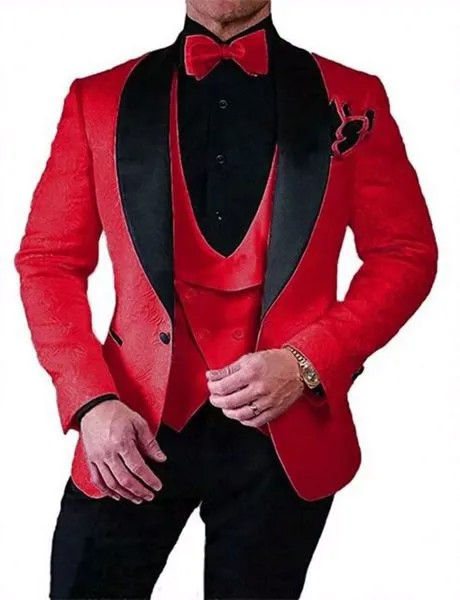 Костюм Homme Mariage; По индивидуальному заказу костюмы Красный Комплект из 3-х предметов мужской костюм брюки Slim Fit Формальные смокинг, костюмы же...