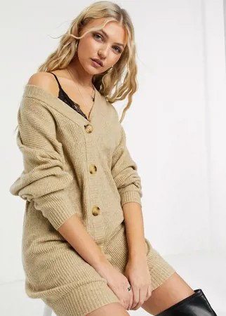 Бежевое вязаное платье-кардиган ASOS DESIGN-Neutral