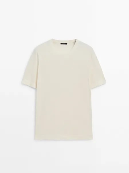 Трикотажная футболка с круглым вырезом и короткими рукавами Massimo Dutti, бежевый