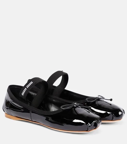 Лакированные балетки с логотипом Miu Miu, черный
