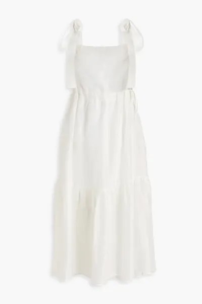 Платье миди Billie со сборками из льна и шелка Rachel Gilbert, слоновая кость