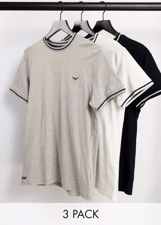 3 футболки черного, серого и белого цвета Threadbare-Многоцветный