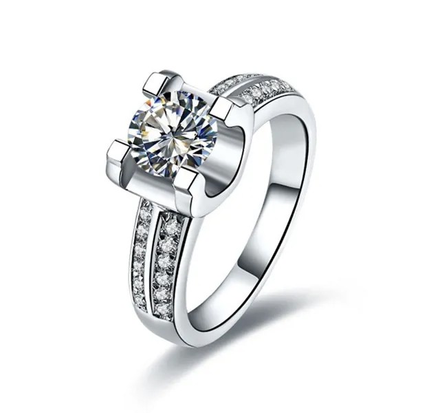 Обручальные кольца с круглым бриллиантом 2 карата для женщин, однотонные платиновые кольца 950, Женские Ювелирные изделия на палец R038