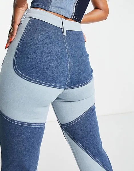 Синие расклешенные джинсы Fashionkilla 90-х годов в стиле пэчворк