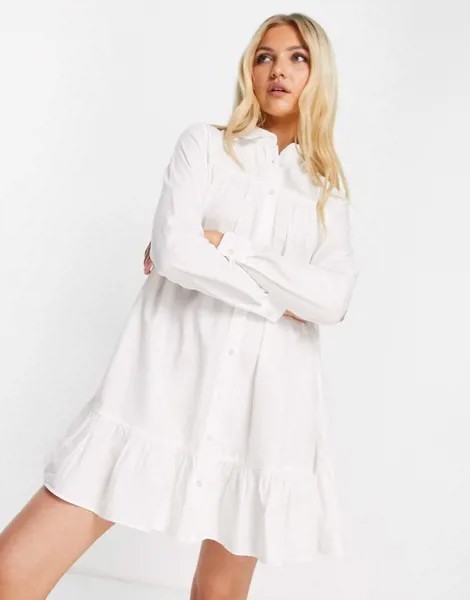 Белое хлопковое свободное платье-рубашка мини с баской ASOS DESIGN-Белый