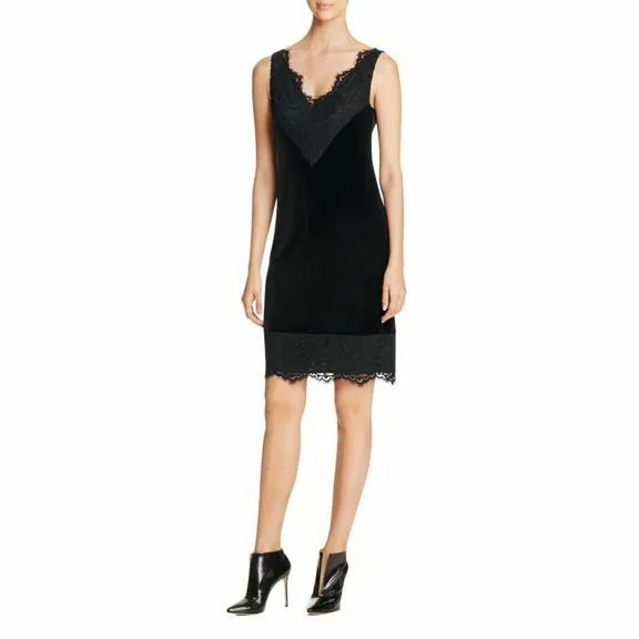 Calvin Klein NWT сексуальное элегантное черное бархатное коктейльное платье-футляр с кружевной отделкой, размер 2