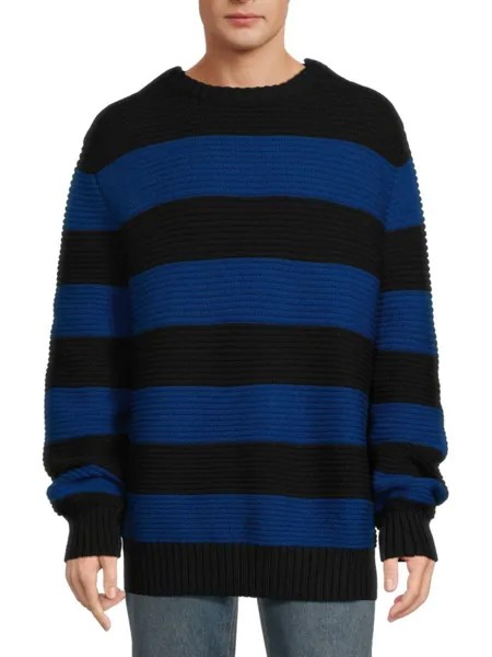 Полосатый свитер в рубчик из смесовой шерсти Burberry, цвет Midnight