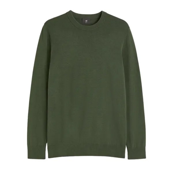 Свитер H&M Slim Fit Fine-knit Cotton, зеленый