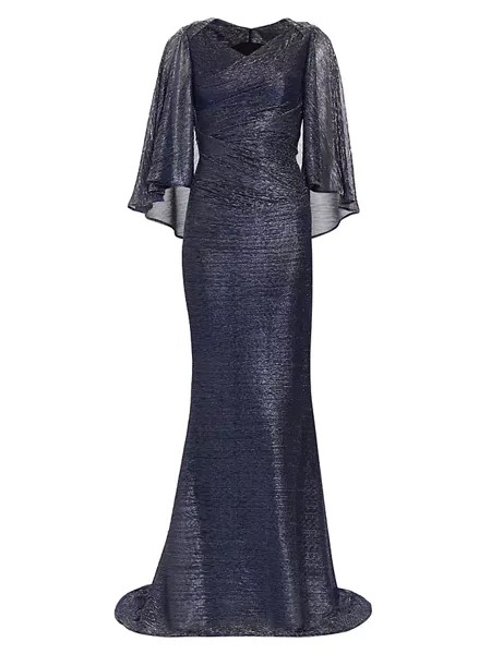 Платье металлик с накидкой на спине Talbot Runhof, цвет cobalt