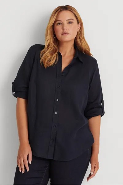 Льняная рубашка с закатанными рукавами Lauren Ralph Lauren, синий
