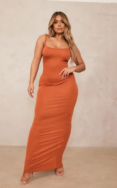 PrettyLittleThing Платье макси из джерси с бретелями Shape Burnt Clay