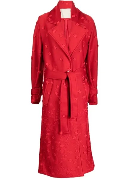 Тренч с цветочной вышивкой Elie Saab, красный