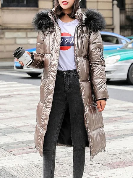 Milanoo Women Puffer Coats Black Hooded Faux Fur Zipper Long Sleeves Drawstring Longline Winter Coat