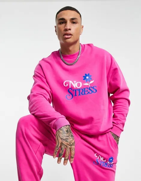 Розовый свитшот в стиле oversized с эффектом кислотной стирки и текстовым принтом (от комплекта) ASOS DESIGN-Розовый цвет