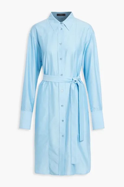 Платье-рубашка миди Daxtona с поясом из хлопка и шелка JOSEPH, синий