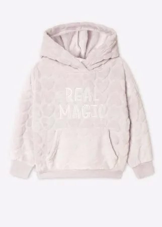 Сиреневое велюровое худи oversize с вышивкой для девочки Gloria Jeans