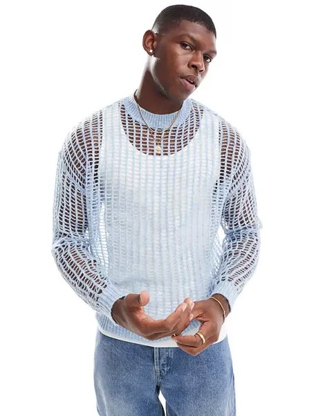 Голубой пестрый джемпер свободного кроя ASOS DESIGN