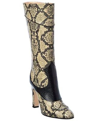 Женские кожаные сапоги до колена Gucci со змеиным тиснением