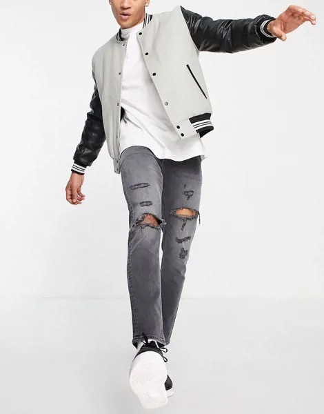 Черные узкие джинсы с рваной отделкой ASOS DESIGN-Черный цвет