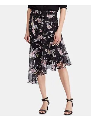 RALPH LAUREN Женская черная плиссированная праздничная юбка длиной ниже колена с цветочным принтом. Размер: 2