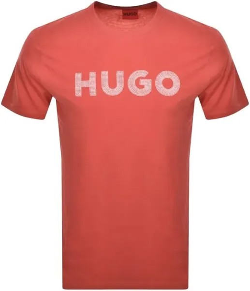 Мужская футболка Hugo с коротким рукавом и вышитым логотипом Drochet, средний красный Hugo Boss