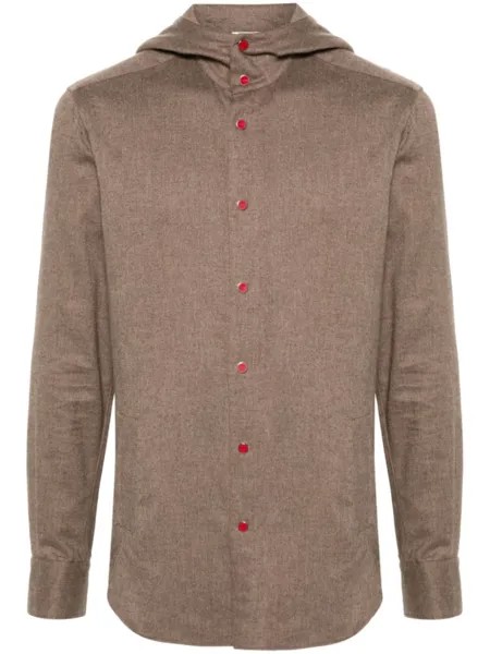 Kiton рубашка из хлопковой фланели с капюшоном, коричневый
