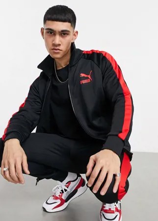 Черная спортивная куртка с красными полосками PUMA Iconic T7-Черный цвет