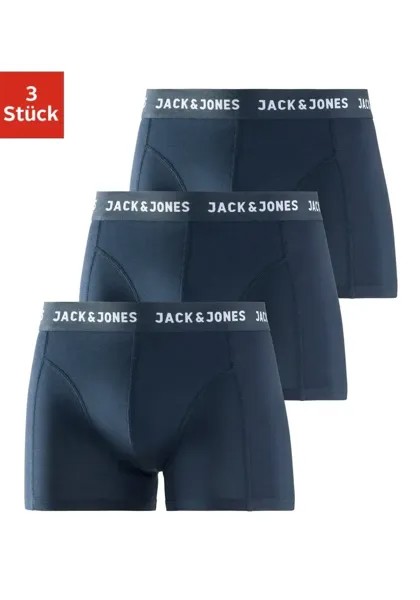 Боксеры Jack & Jones (3 шт. в упаковке) с тканым поясом с логотипом, цвет морской волны