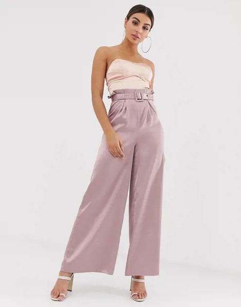 Розовые брюки с широкими штанинами и поясом The Girlcode-Розовый