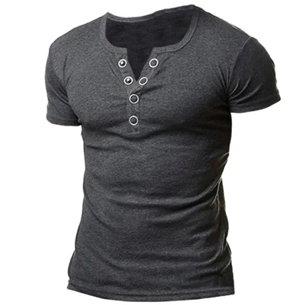 Мужская футболка с короткими рукавами и V-образным вырезом на металлических пуговицах