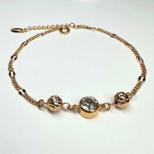 Браслет-цепочка XUPING JEWELRY Браслет на руку Xuping Jewelry с завальцованным цирконом и шариками, циркон, 1 шт., размер 18.5 см, диаметр 5 см, золотистый