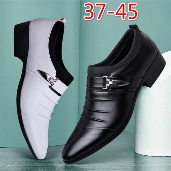 Размер 37-45 Мужчины Оксфорд Обувь Кожаная обувь Скольжение на твердую пряжку Свадебная обувь