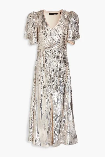 Сетчатое платье миди с пайетками Rotate Birger Christensen, серебро