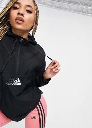 Черная куртка с капюшоном и повторяющимся логотипом на груди adidas Training-Черный цвет