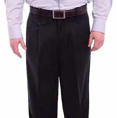 Классический крой Apollo King, однотонные широкие шерстяные классические брюки темно-синего цвета со складками