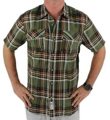 Мужская классическая рубашка в клетку с коротким рукавом на пуговицах Levis, оливковая 3LDSW062