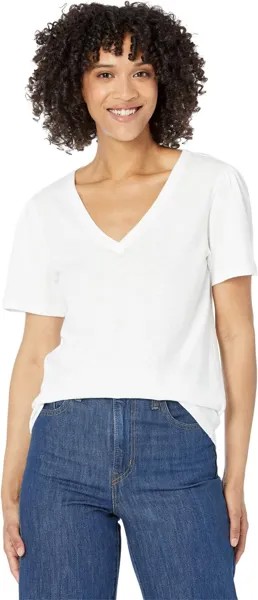 Топ Lilla P Short Sleeve Rib Trim V-Neck, белый
