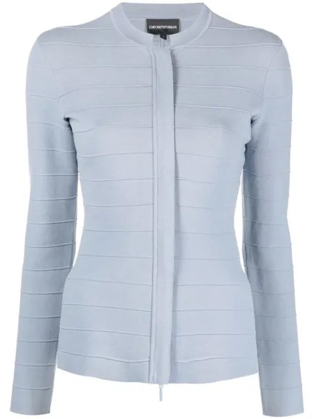Emporio Armani кардиган в рубчик с круглым вырезом, синий