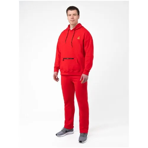 Костюм Великоросс, олимпийка, худи и брюки, силуэт прямой, размер 60, красный