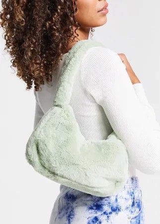 Шалфейно-зеленая сумка на плечо в стиле 90-х из искусственного меха ASOS DESIGN-Зеленый цвет