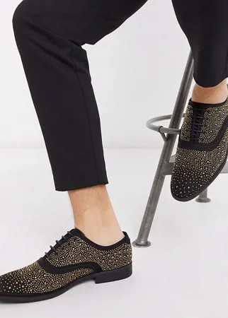 Черные бархатные туфли на шнуровке для широкой стопы с заклепками ASOS DESIGN-Черный