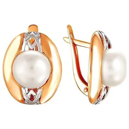 Серьги с 2 жемчугом из красного золота 290-1-487Р ПримаЭксклюзив