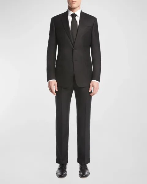 Мужской базовый шерстяной костюм-двойка Giorgio Armani, цвет Solid Black