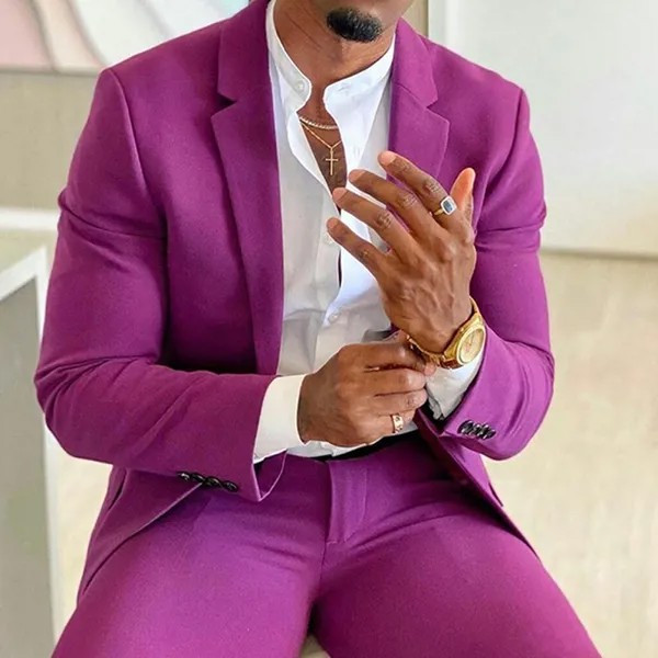 Мужские костюмы для выпускного фиолетового цвета для певицы, клуба, 2 предмета, индивидуальный свадебный смокинг, повседневный мужской модный комплект одежды, куртка с брюками, новое поступление